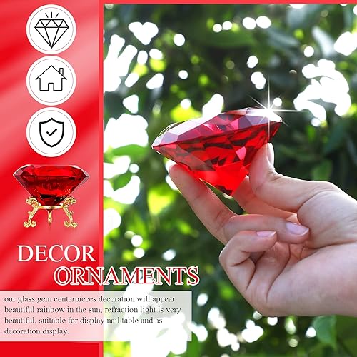 Miniatura 5 de Pisapapeles de cristal de diamante de 3.150in (3.1 pulgadas) con forma de diamante grande con soporte para joyas, centros de mesa de decoración para