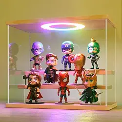 LANSCOERY Vitrine de acrílico com luz LED que muda de cor, organização transparente de 5 camadas, caixa de exibição de madeira à prova de poeira, vitrine exclusiva para colecionáveis, mini figuras e