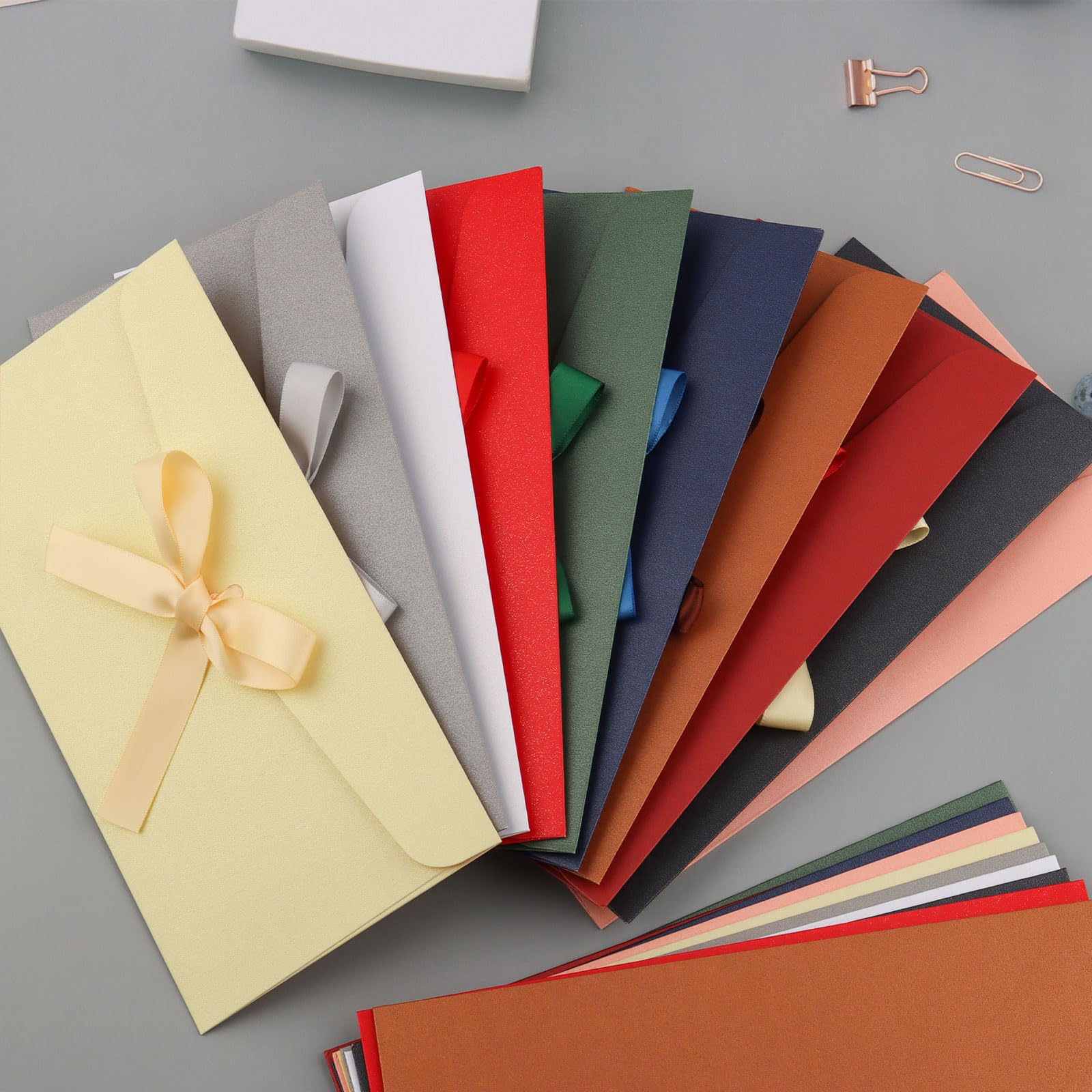 XQEUMC Enveloppes en Papier Nacré Rétro avec Rubans - 9 couleurs, 22 x