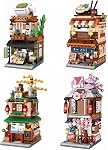 Japanese Street View Shop Blocks Building House Toy, 4 Modèles Mini DIY Modèle de construction de blocs MOC Jouet de construction