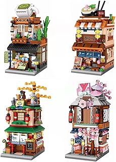 Japanese Street View Shop Building Blocks House Toy, 4 Models Mini DIY Building Blocks Model MOC Construction Toy, Gift for 6-12 Years Old Kid Girls and Boys