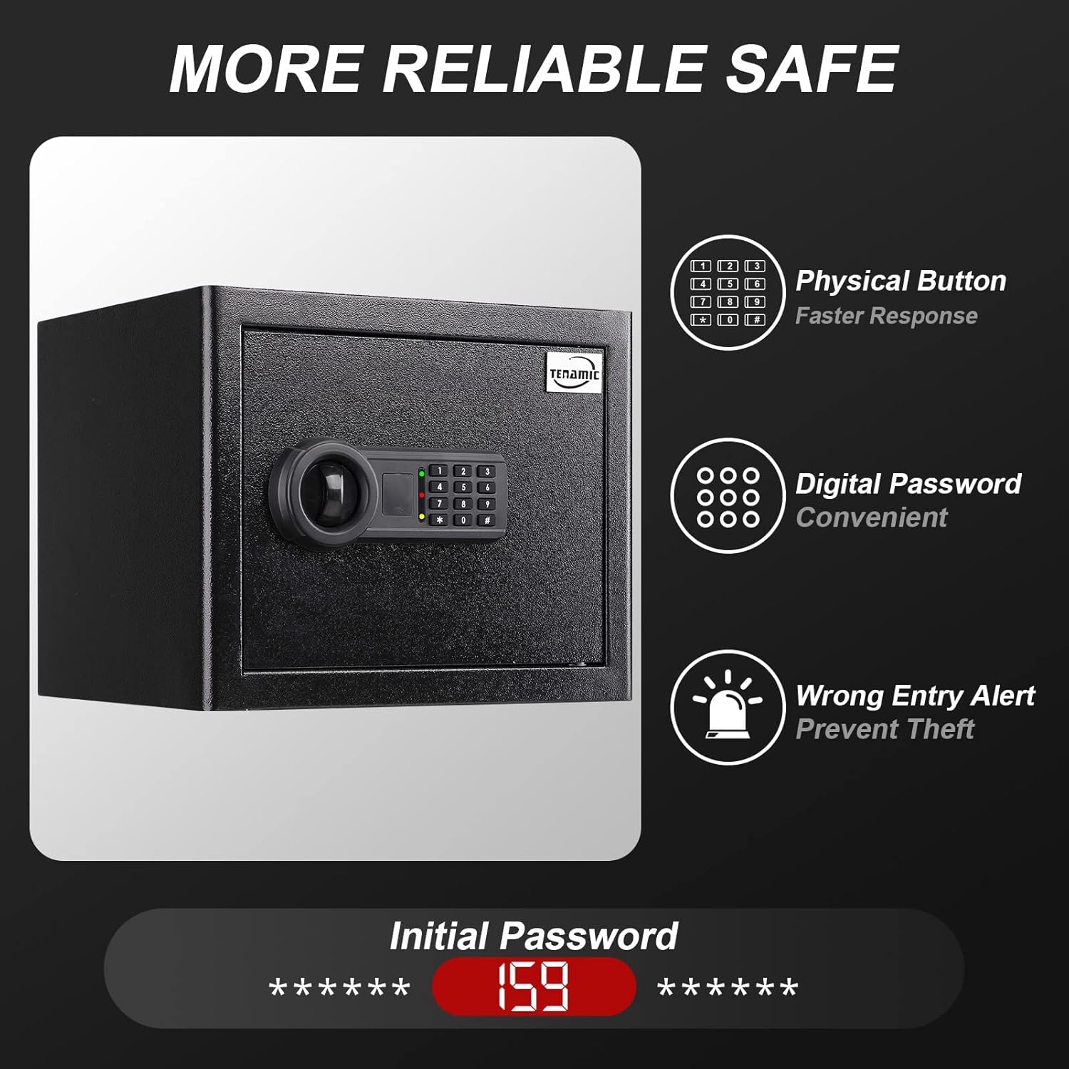 Tenamic Safe Box 1.2 Cuft Fireproof Waterproof Home Safe, Keypad Medium Lock Box Cabinet Safes, Solid Alloy Steel Office Hotel Home Safe, Black - 