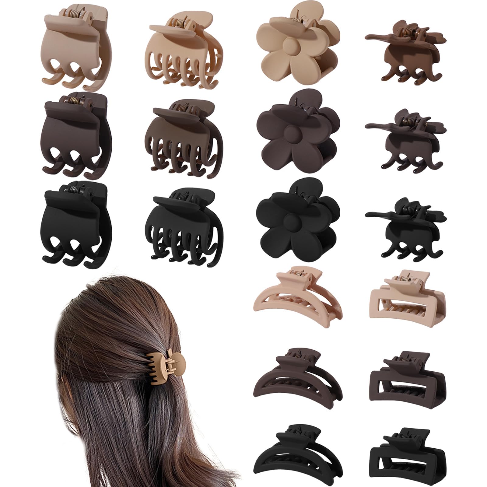 Drnytunk 18 Pcs Small Hair Clips Set, Various Styles Butterfly & Flower Claw Clips for Thick & Thin Hair, Neutral