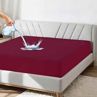 GADDA CO Queen Size Waterproof Mattress Protector – Ultra Soft Cotton Bed Cover, Breathable & Hypoallergenic – 75"x60", Beetroot, Fits Up to 10" Mattress