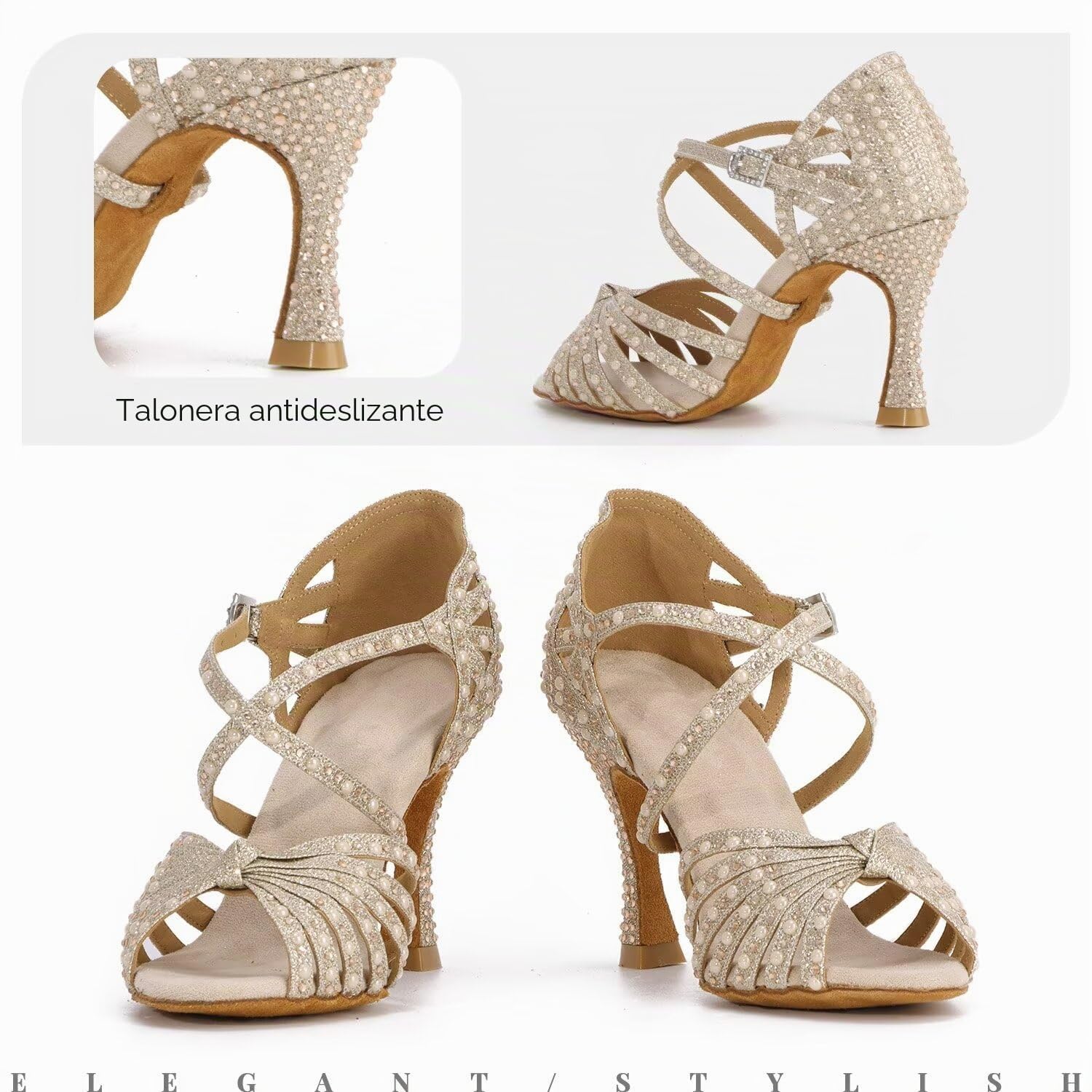 Zapatos de Baile de salón de Diamantes de imitación para Mujer Zapatos de Baile de Salsa Latina Zapatos de Baile de salón con Correa Cruzada