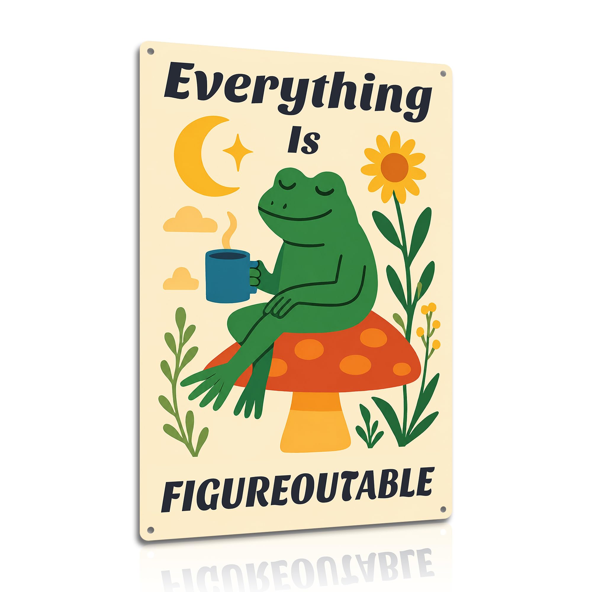 Everything Is Figureoutable Inspirational Metal Sign – Calm Frog Meditation Vintage Wall Decor Aluminium Plaque for Home, Office, Bedroom Gift 8x12 Inch (25188)
