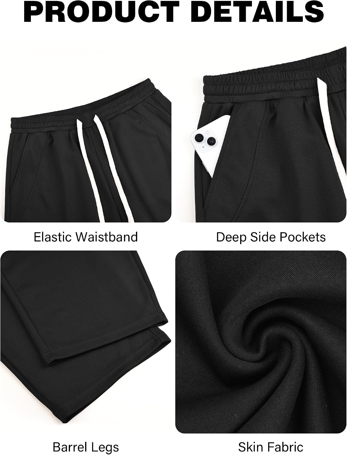 JEMLDL Men's Baggy Sweatpants Wide Leg Barrel Sweat Pants Drawstring Elastic Waist Loose Fit Slacks with Pockets