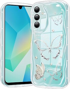 Compatible for Samsung Galaxy A16 5G Case, Pretty Butterfly Print Three-Dimensional Wave Clear Case for Girls Women, Soft Full Package Anti-Fall Cover for Galaxy A16 5G, Silver Butterfly
