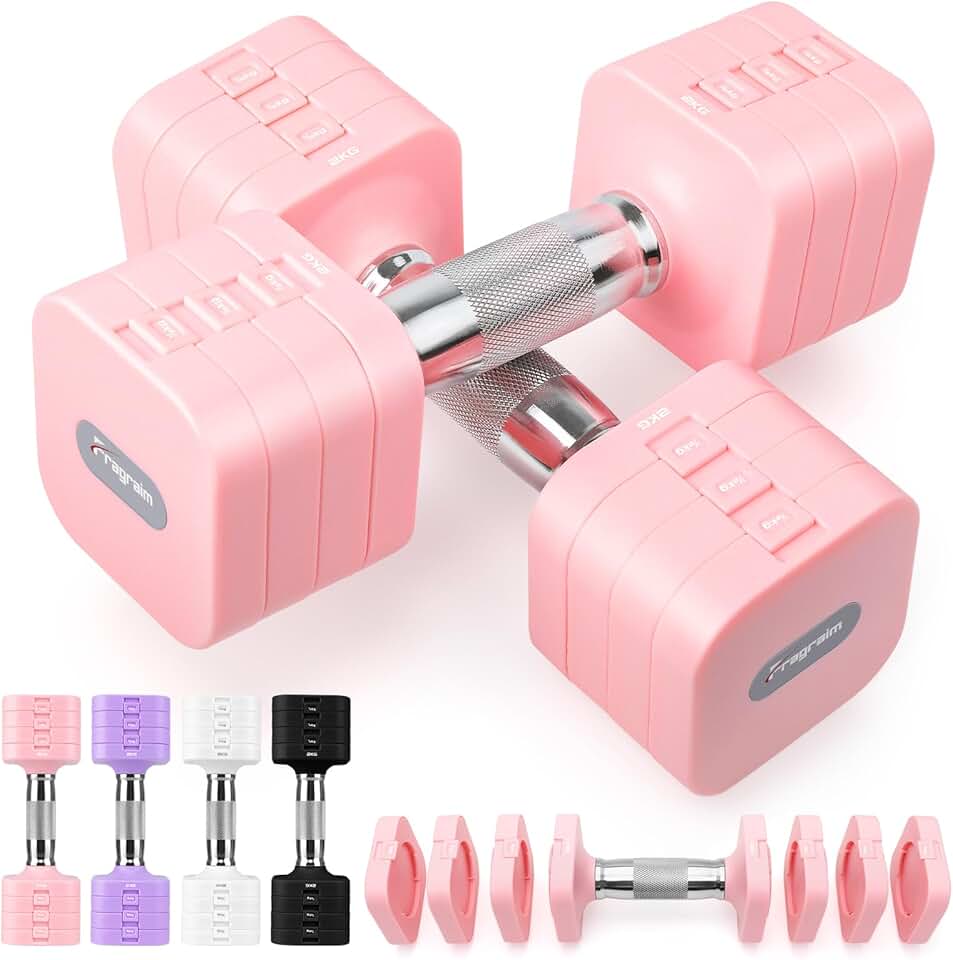 Fragraim 5 KG x 2 Adjustable Dumbbells Set for Women Men Dum