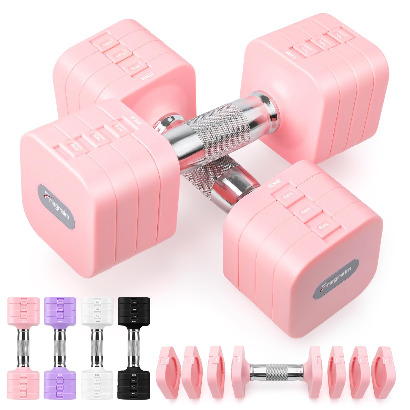 Fragraim 5 KG x 2 Verstellbar Hanteln Set für Frauen Männer Handgewichte Sets Kurzhanteln Verstellbar für Heimfitnessstudio Training Krafttraining Geräte