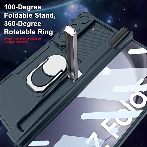 Miniatura 9 de DOOTOO - Funda magnética para Samsung Galaxy Z Fold 5, protección de cobertura de bisagra soporte para bolígrafo S Fold 5 Edition Soporte de anillo,