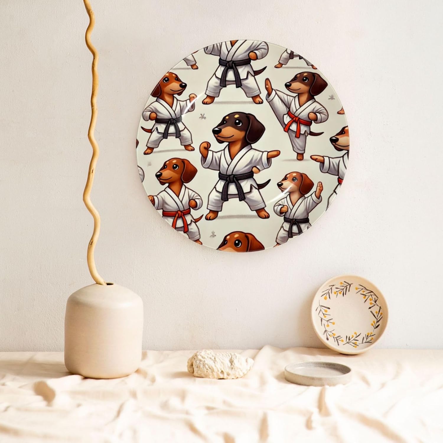 Judo-Dachshunds 10 Inch Decorative Plate With Stand, Elegant Display Wall Plate For Home Decor