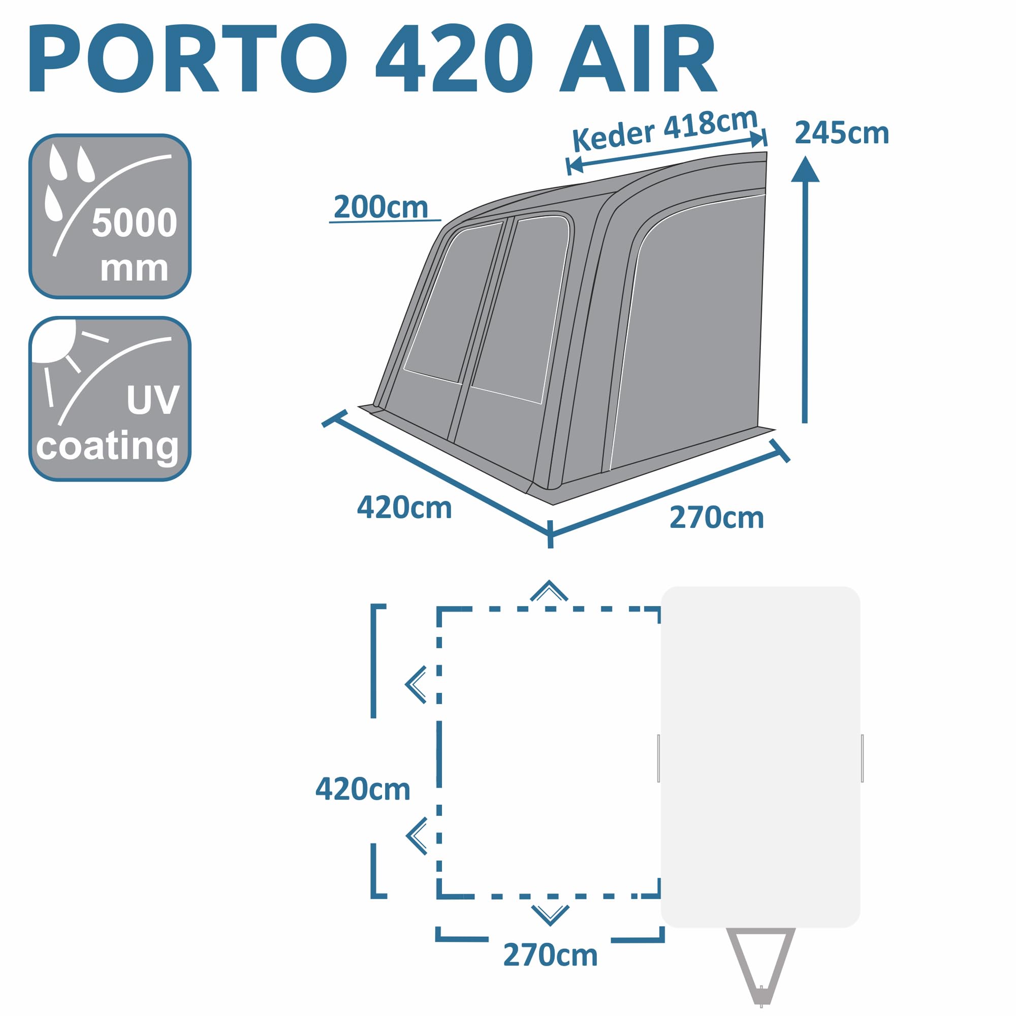 your GEAR Porto Air – Toldo hinchable – Toldo – Toldo de viaje – Toldo para caravana (gris, 420 x 270 cm)