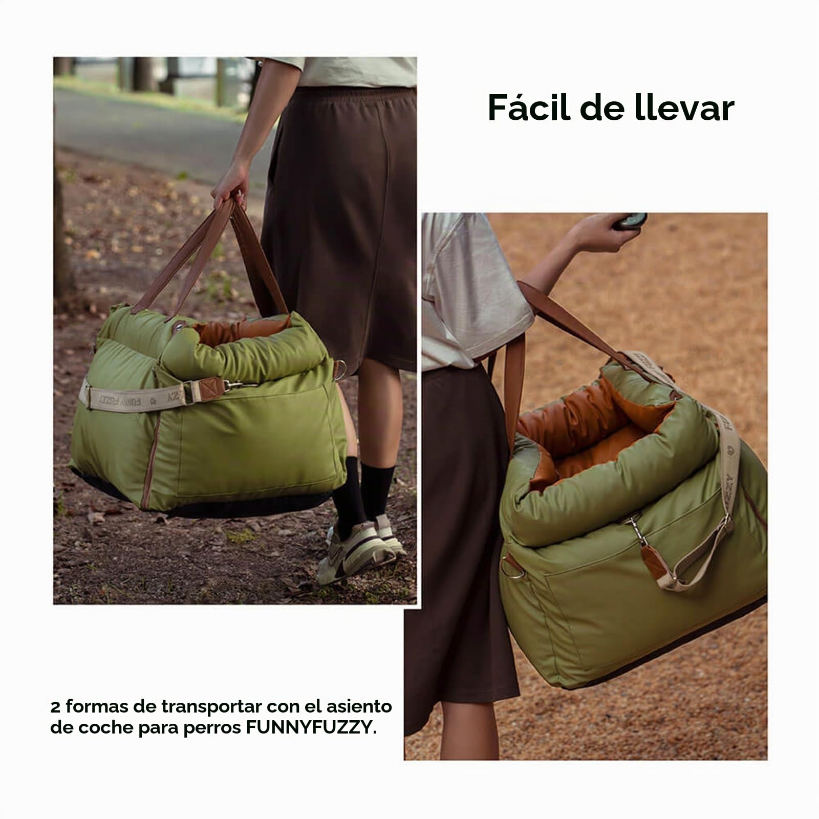 FUNNYFUZZY - Asiento de Coche para Perros de tamaño Mediano, Impermeable, 3 en 1, Cama de Cuero Suave para Viajes y hogar, portátil y Seguro, se Adapta a Mascotas de hasta 35 Libras (Verde)