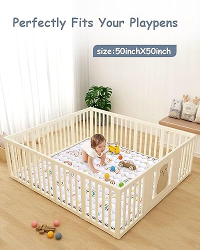 Miniatura 3 de Tapete de juego bohemio para bebé, de 50 x 50 pulgadas, tapete grueso para el suelo del bebé, tapete antideslizante acolchado para gatear, tapete de