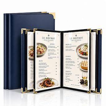 Restaurant Menu Covers 8.5 x 11 2 Pack Menu Holder, 4 Page 8 View Faux Leather Menu Book with Clear PVC Sleeves | Waterproof & Durable for Restaurant, Bar, Cafe, Hotel