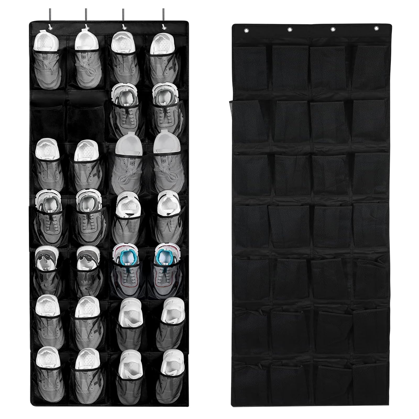 Yunyige Men's 28 Pockets-Black Shoe Door Storage,Overdoor Shoe Storage Organiser,Over Door Shoes Rack With 28 Mesh Pockets,Shoes Hanging Storages (Black)