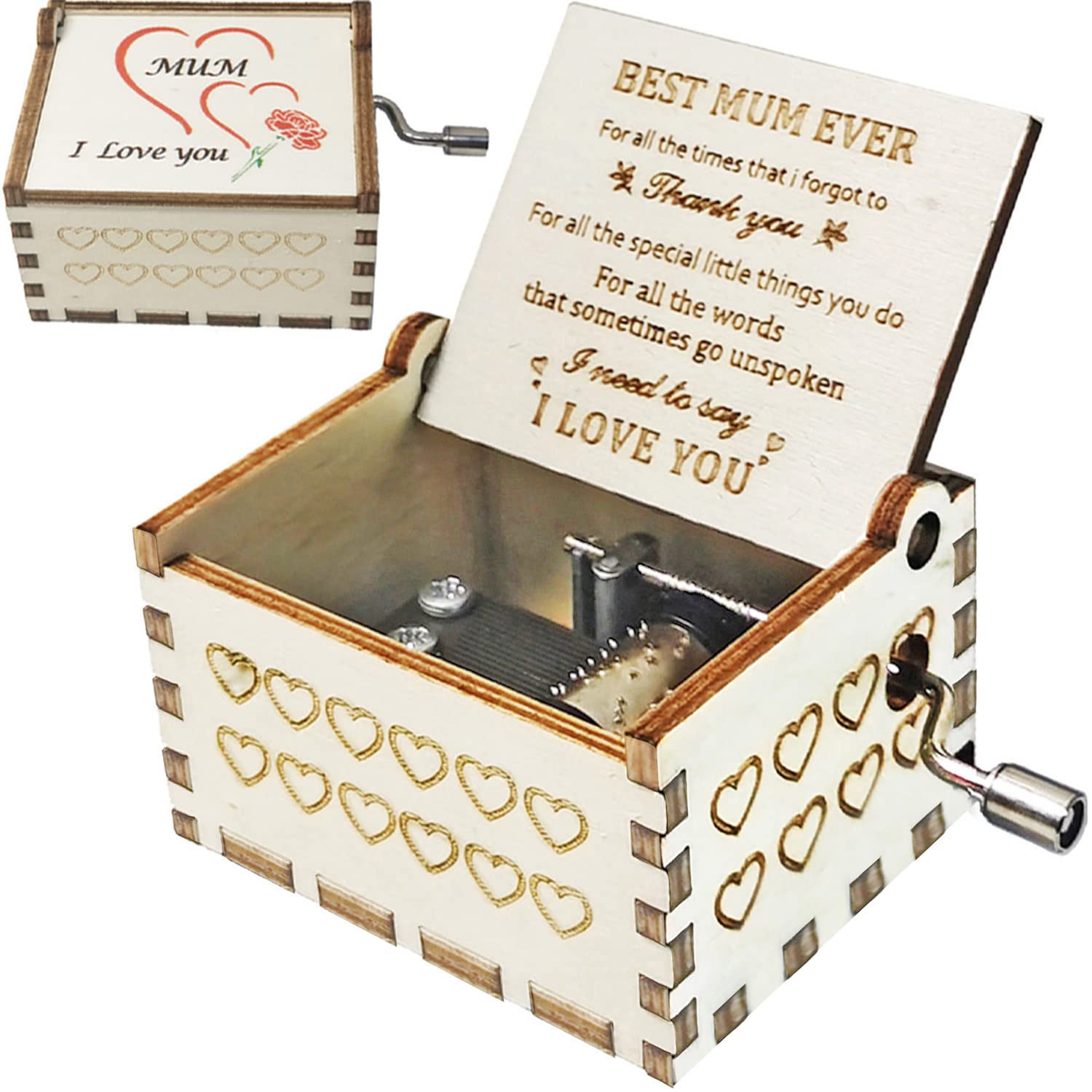 Sakruda Son Or Daughter To Mum Wooden Music Box For Mum, From ,Hand-Crank You Are My Sunshine Melody Wood Musical Box,Laser Engraved,Mechanism Antique Gift For Mom On Christmas,Birthday