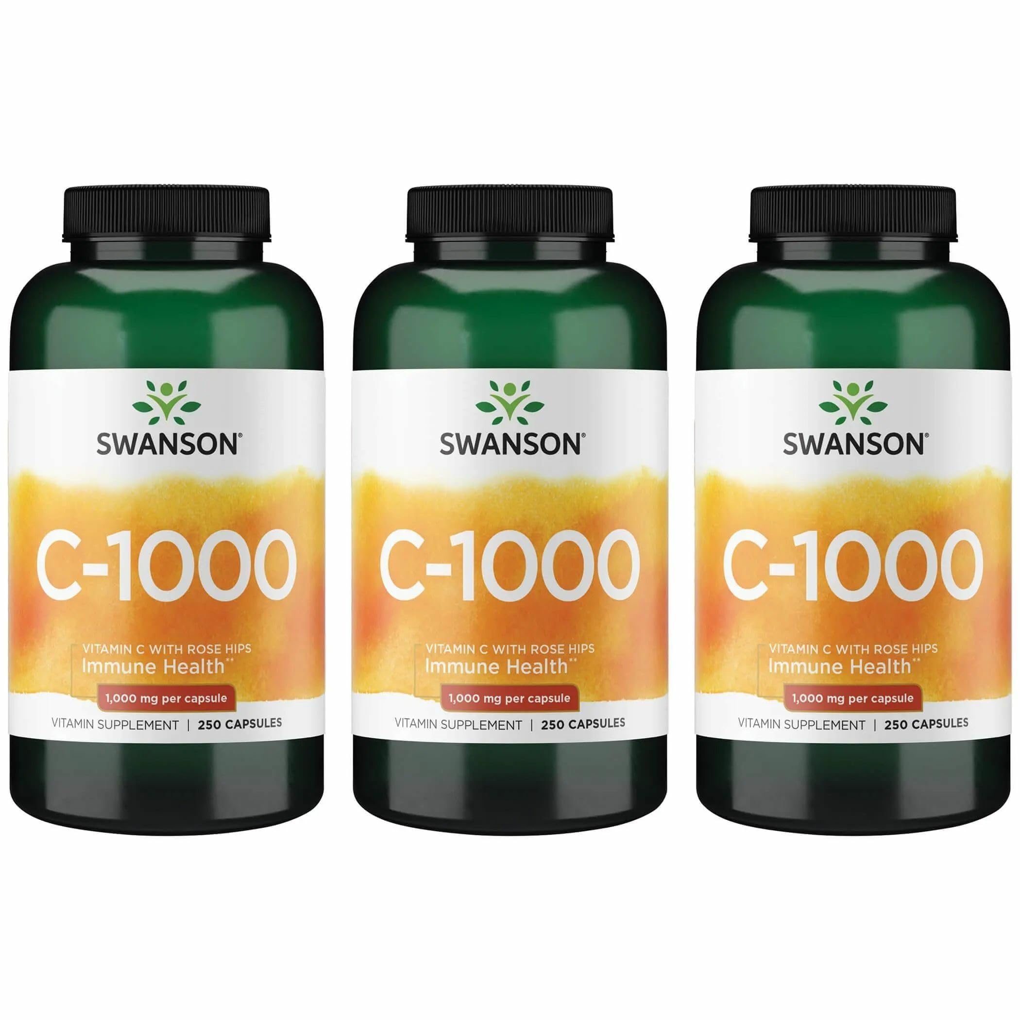 Swanson Vitamin C with Rose Hips, 1000 mg, 250 Capsules, 3 Pack 250 Count (Pack of 3)
