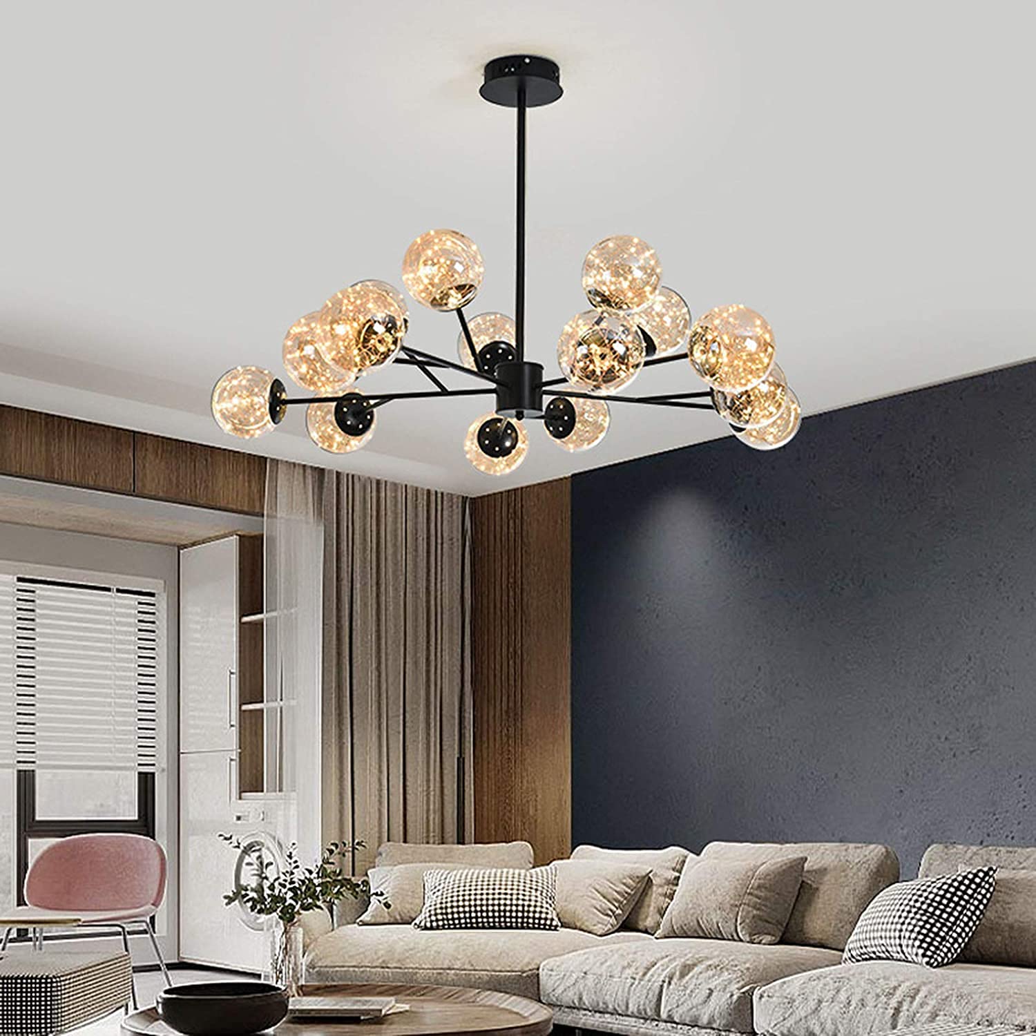 Nowoczesna lampa wisząca LED z możliwością ściemniania, czarna lampa sufitowa, współczesny żyrandol do jadalni, salonu, sypialni, przedpokoju, restauracji - trzykolorowa zmienność