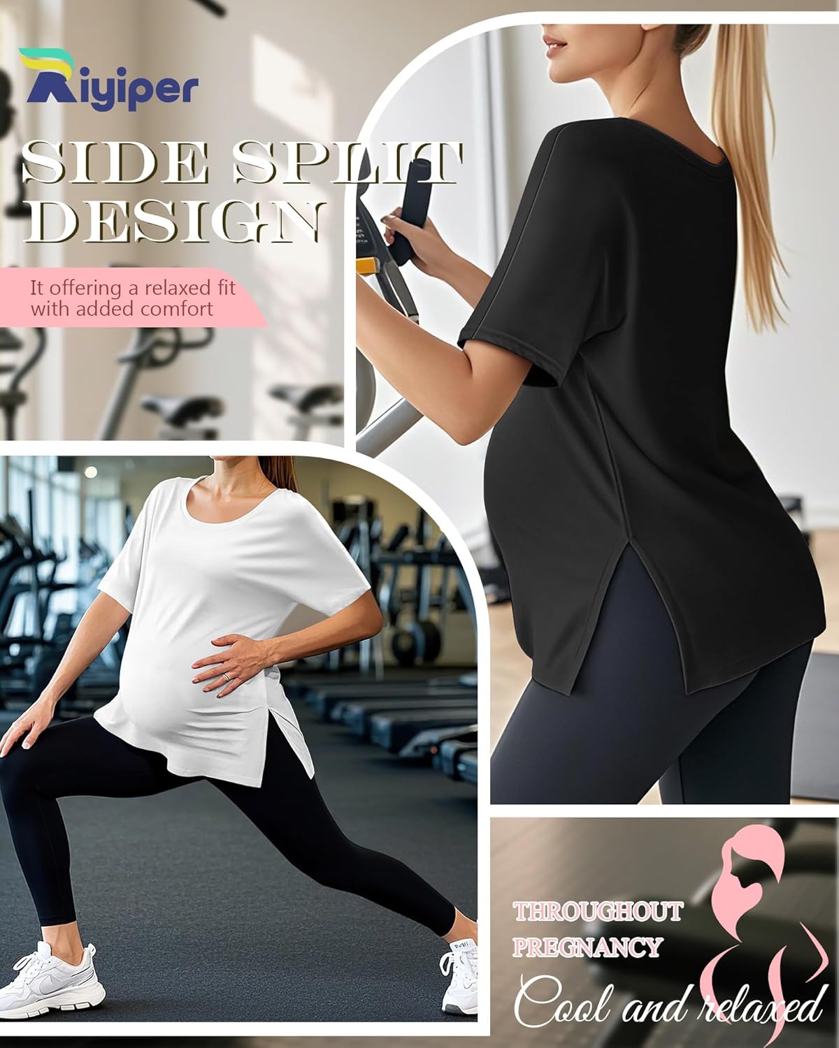 Riyiper 3 Pack Women's Maternity Shirts Side Split U Neck Loose Pregnancy Tops Tunic Blouses Casual Summer Clothes - Image 6