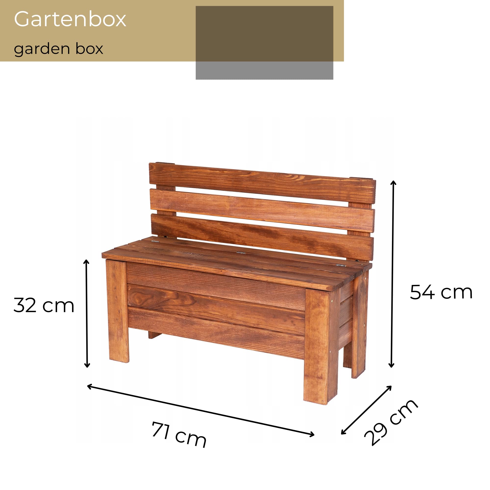 Gartenbox 71x54x29 cm Braun Kiefernholz Massiv Auflagenbox Kissenbox Gartentruhe Holztruhe Aufbewahrungsbox Truhe Kiste Gartenmöbel 111 l