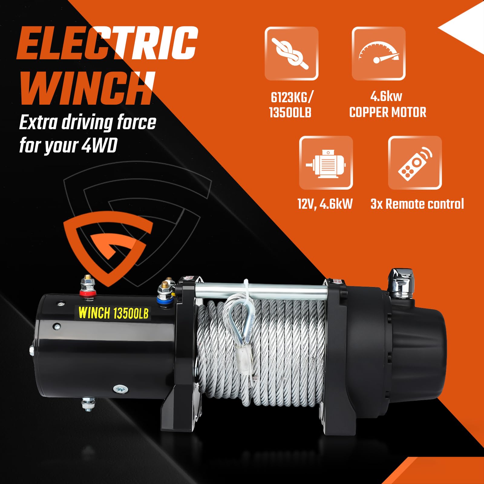 GEARMONSTER Cabrestante eléctrico, 6123 kg, 13500 libras, 12 V, mando a distancia