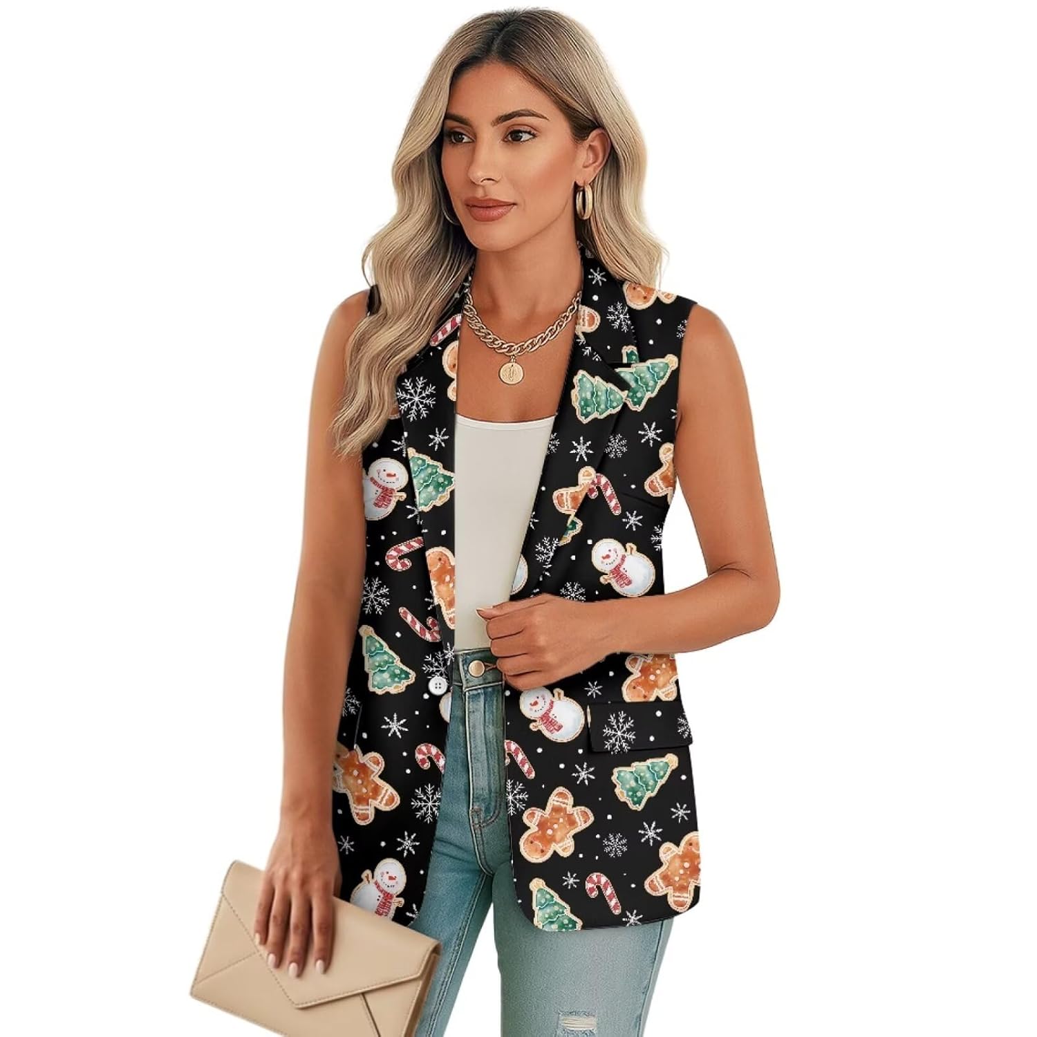 Vest Blazer Women Casual Sleeveless Vest Tops with Pockets Open Front Jacket for Business Work S-4XL