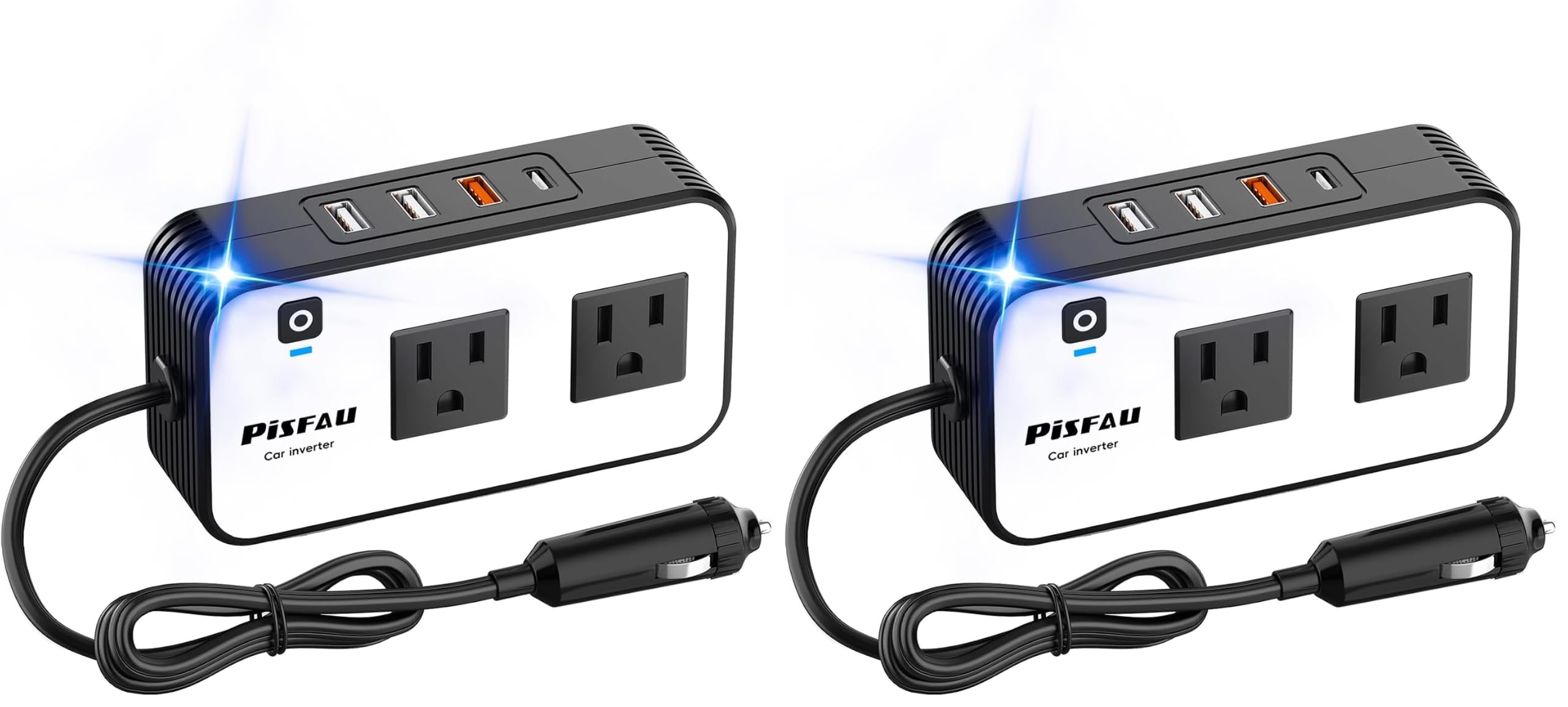 200W Car Power Inverter, PiSFAU DC 12V to 110V AC Car Plug Adapter Outlet with [20W USB-C] /USB-Fast Charger(18W) / 4.8A Dual USB/car Charger for Laptop (Pack of 2)
