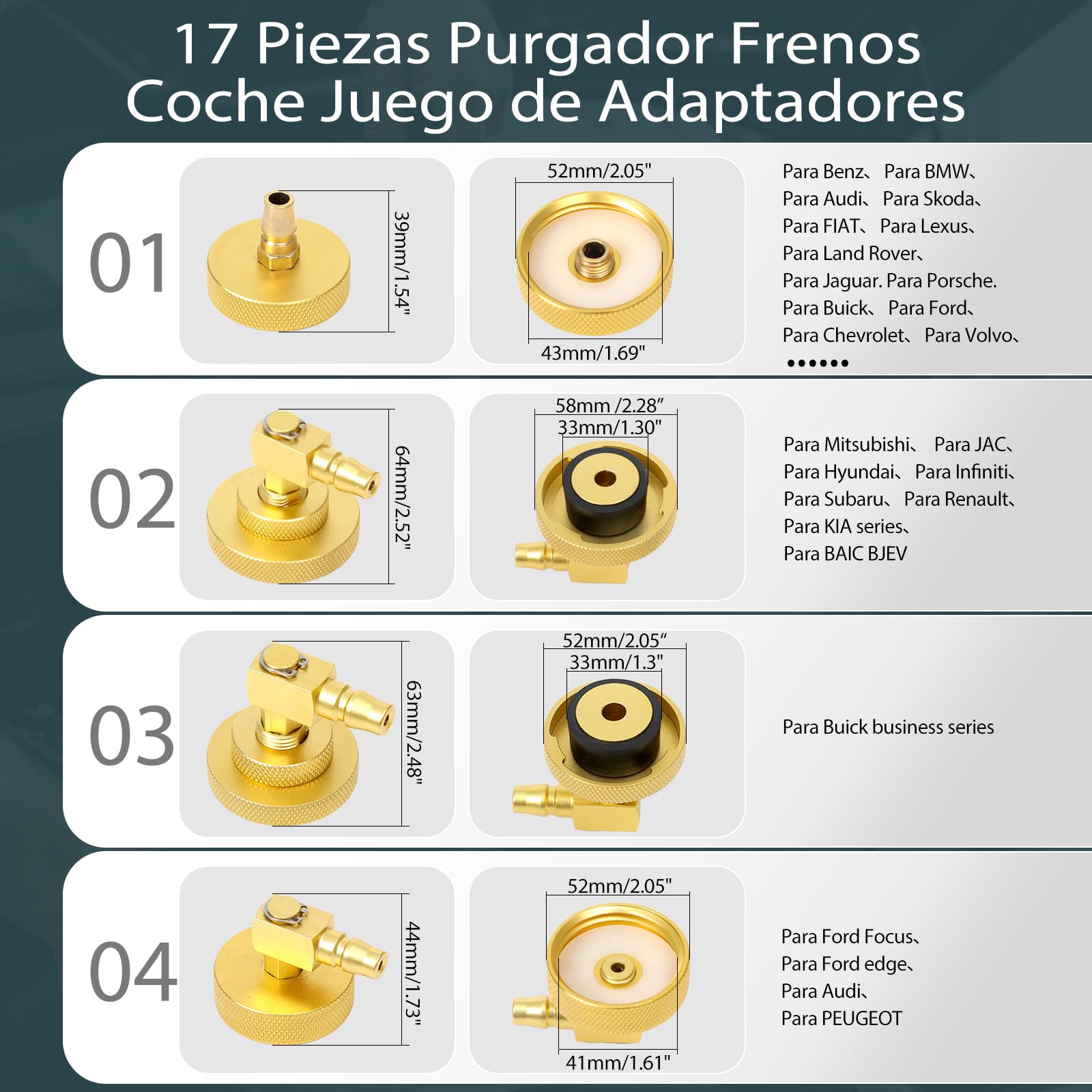 17 Piezas Purgador Frenos Coche Juego de Adaptadores Purga de Frenos de Automóvil Adaptador con Acoplamiento Rápido, Purgar o Rellenar Líquido de Frenos Compatible con VW para BMW...