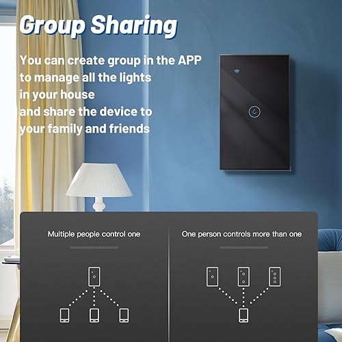 Miniatura 5 de BSEED Interruptor de luz inteligente, interruptor de luz WiFi Alexa de 1 banda con control remoto de aplicación y función de temporizador,