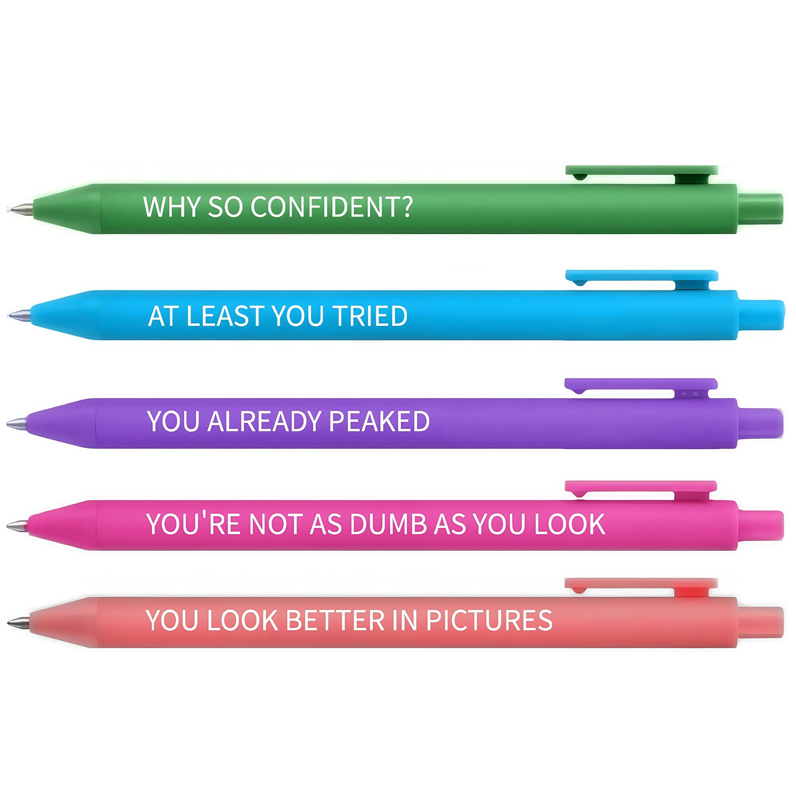 Jxueych 5pcs Sassy AF Aggressive Compliment Pens | Stop Boring Pens | Hilarious Office Prank Gifts for Colleagues, Friends, or Secret Santa