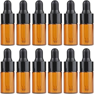24PCS Refill Empty Mini Amber Glass Essential Oil Dropper Bottle Jars Packing Vials with Black Rubber Cap Cosmetic Perfume Sample Liquid Storage Holder Containder Makepup Beauty Tool(3ml)