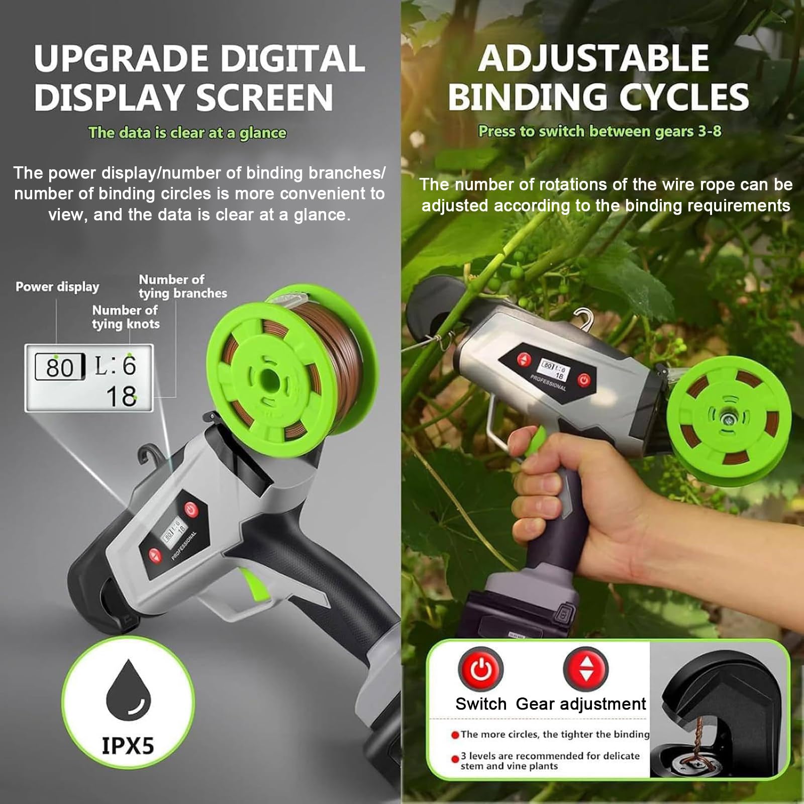 Maquina Atar Tomates Maquina de Entutorar Pantalla LED Batería 16.8V para Cuidado de Plantas de Balcón Machine+20CableTies