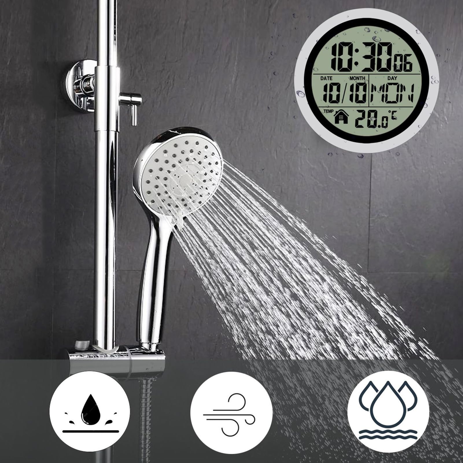 Orologi da Bagno a Batteria Temperatura e Data, Impermeabile, Decorazione