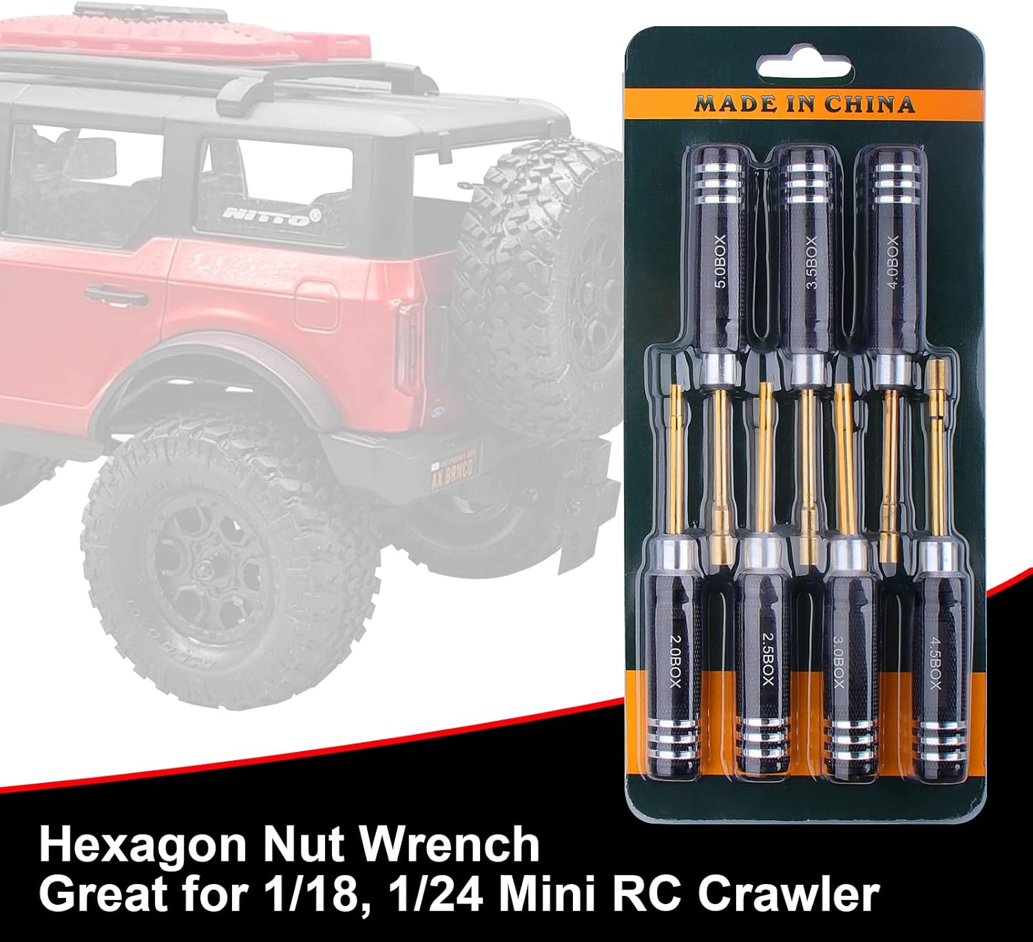 RC Tools Kit 7PCS Hex Nut Screwdriver Set with 5.0/4.5/4.0/3.5/3.0/2.5/2.0 Box Hobby Tools Hexagon Nut Wrench Repair Tools Compatible with SCX24 Traxxas Redcat RC Cars Trucks
