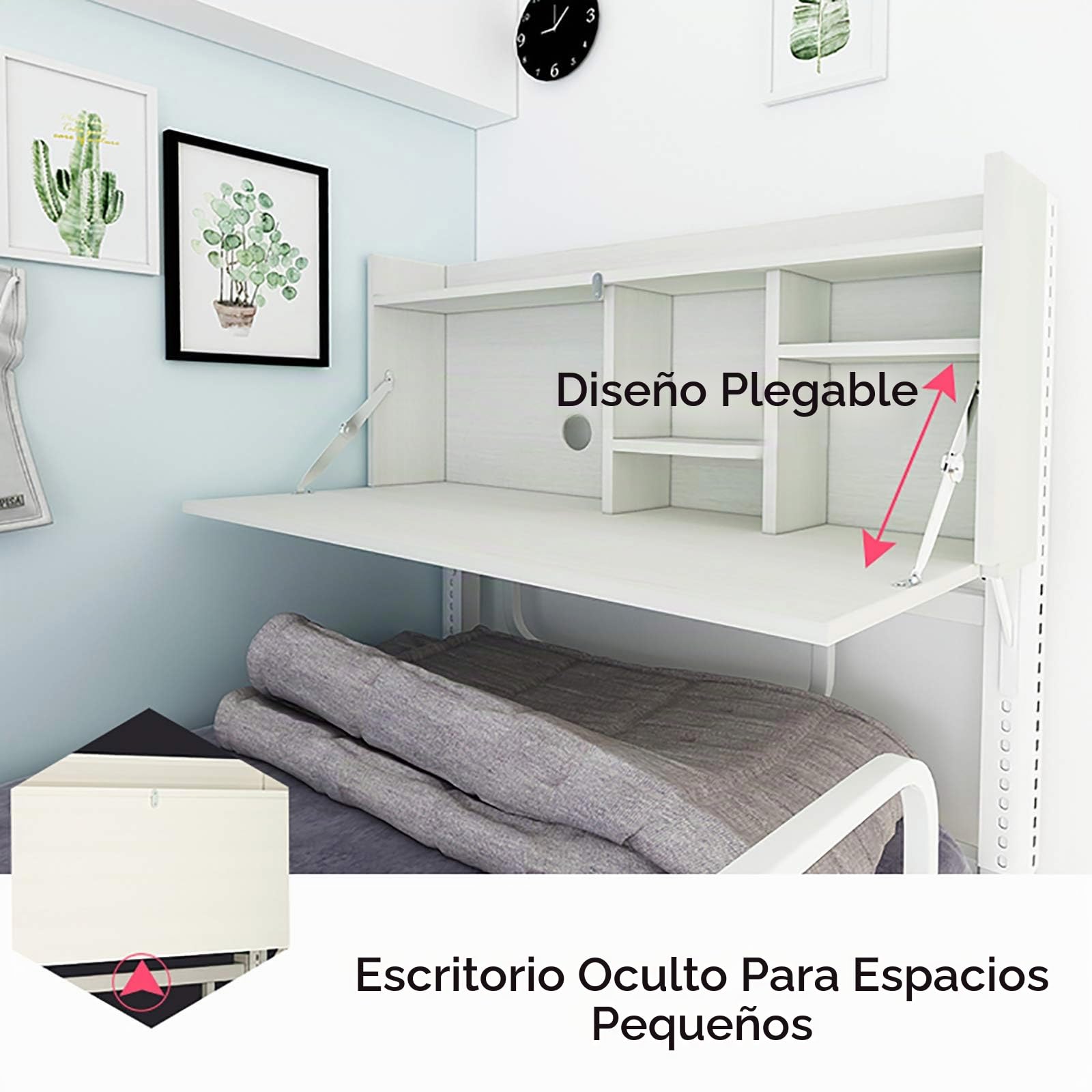 Escritorio Montado En La Pared con Estantes De Almacenamiento, Mesa Plegable De Hoja Abatible Mesa De Pared, Escritorio De Computadora Flotante Que Ahorra Espacio Oficina En El Hog