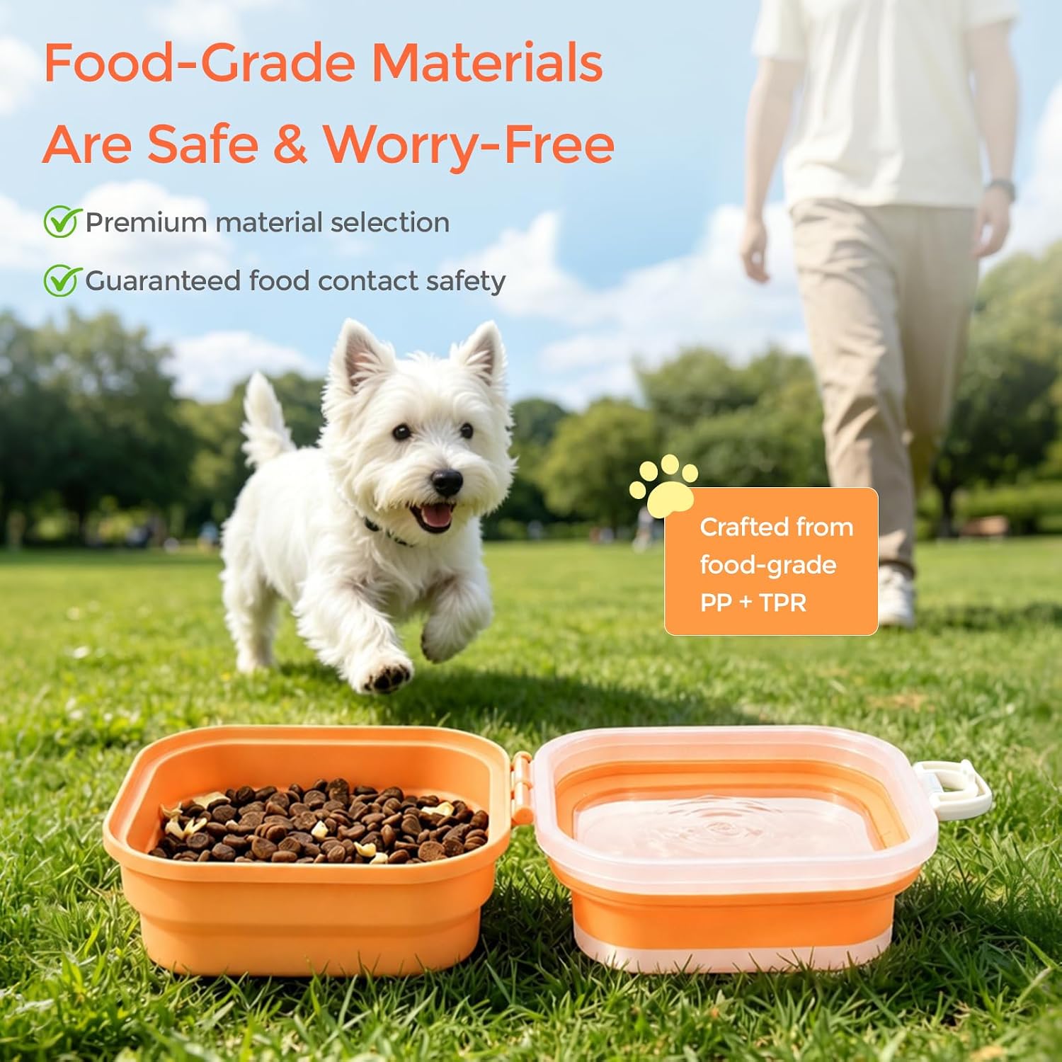 Dual Compartment Portable Dog Cat Dry Food Storage Container (Peach) image 5