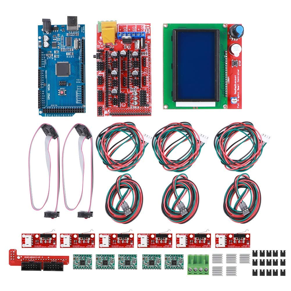 3D Druckerkit RAMPS 1.4 + für Mega 2560 CH340 + 12864 Controller + A4988 Spanplatten Teile, 3D Druckerzubehör Passend für Reprap Drucker