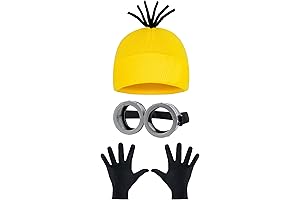 Chilling Halloween minion goggle Set: Black Gloves, Yellow Beanie & Steampunk Goggles
