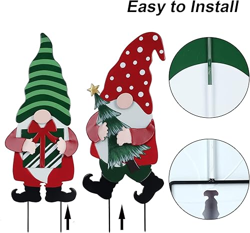 Miniatura 4 de YEAHOME Decoraciones de Navidad al aire libre para el hogar, estacas decorativas de jardín, paquete de 2 gnomos para decoración de Navidad, letreros