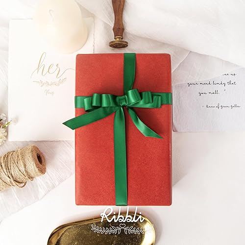 Miniatura 262 de Ribbli - Cinta de satén roja de doble cara, 1 pulgada x 25 yardas, uso para ramo de lazos, envoltura de regalo de Navidad, arreglo floral Rojo