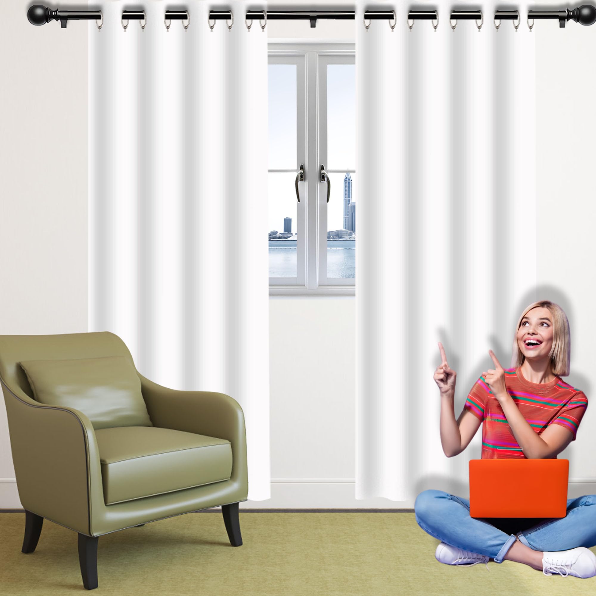 Rideau thermique blanc 140 x 150 cm pour protéger la chambre du froid