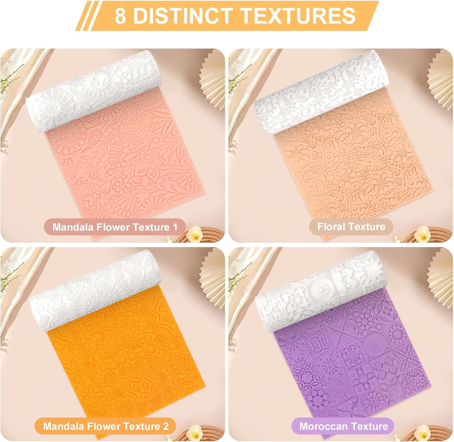8 Pcs Polymer Clay Texture Roller, Texture Roller for Clay, Pottery Texture Rollers for Jewelry Making, Like Texture Sheets, Work with Polymer Clay Cutters (YANSH PROGLOBAL) (Complex Texture)
