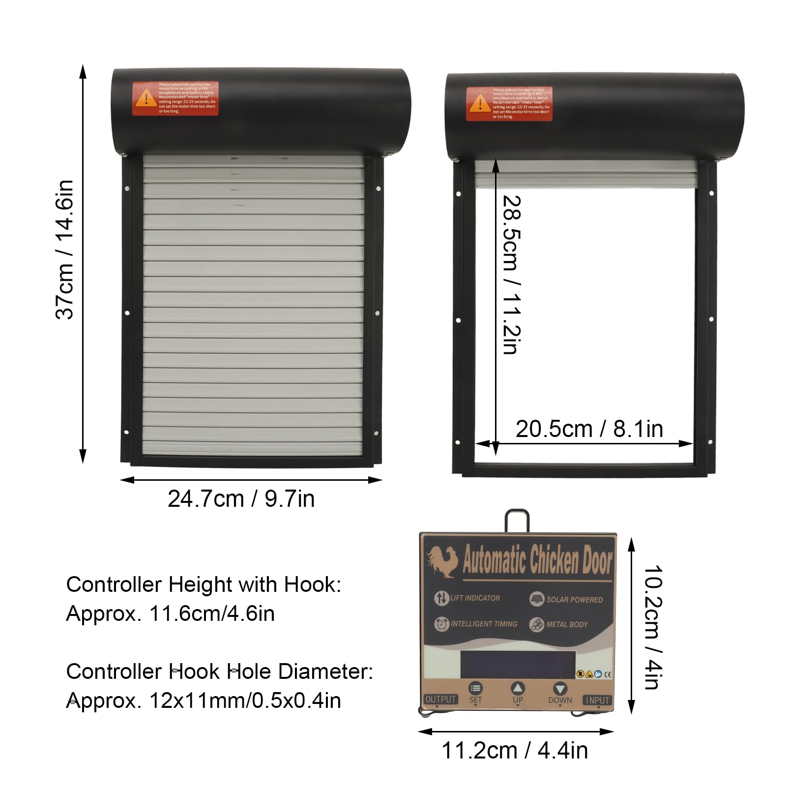 Apriporta Automatico per Pollaio, Porta per Tapparella Elettrica, Strumento di Apertura Manuale in Metallo per Oche, Anatre e Polli con Display a LED per Fattoria (Black)