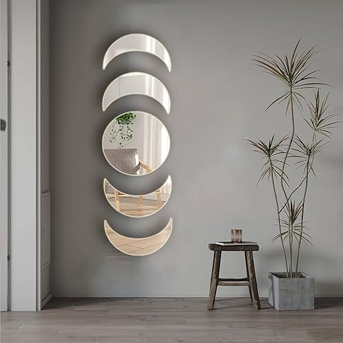 Miniatura 5 de 5 adhesivos de pared de espejo acrílico - espejos de fase lunar autoadhesivos - decoración bohemia para el hogar, sala de estar, baño, dormitorio