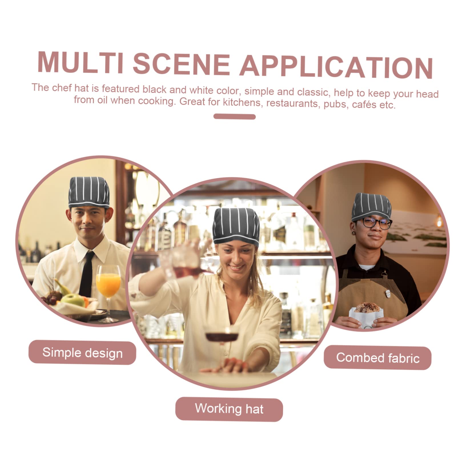 BESPORTBLE 2Pcs Unisex Chef Hats Work Caps Waiter Headwear for Restaurants Cafes and Cooking Schools Comfortable Striped Design