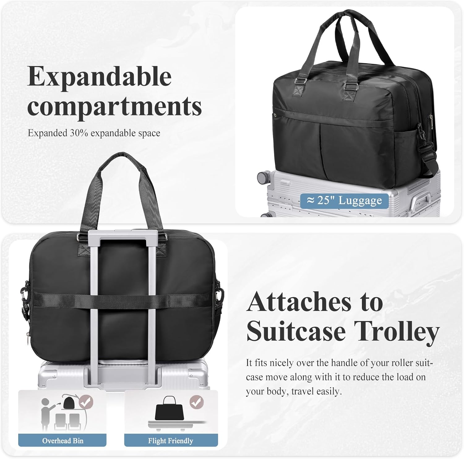 Expandable Personal Item Travel Duffle Bag Weekender Bag for Women Men, Overnight Hospital Carry On Bag with Toiletry Bag for Airplanes Travel Business Trips Sport,Black - Image 8