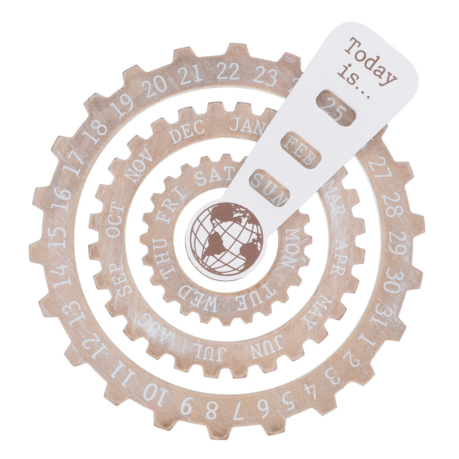 Calendario Perpetuo in Legno Rotazione Manuale Design Rotondo da Appendere Visualizzazione Data Circolare Stile Vintage per Casa e Ufficio