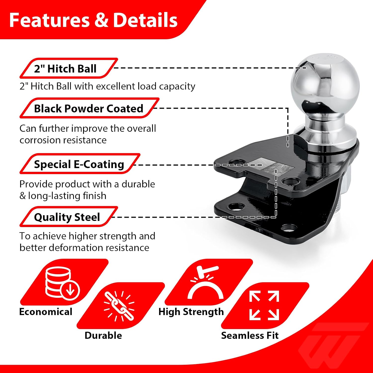 WeiSen 2" Trailer Ball Hitch Fit for Rubicon TRX700 2024-2026